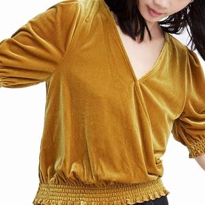 Madewell Velvet Smocked Crossover Top NWT